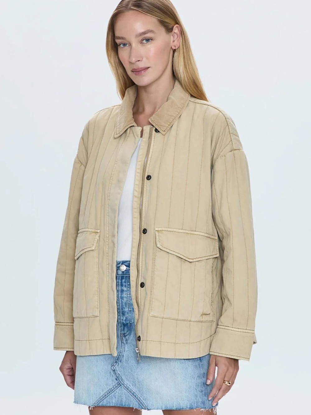pistola Cecile Quilted Utility Jacket in Tan